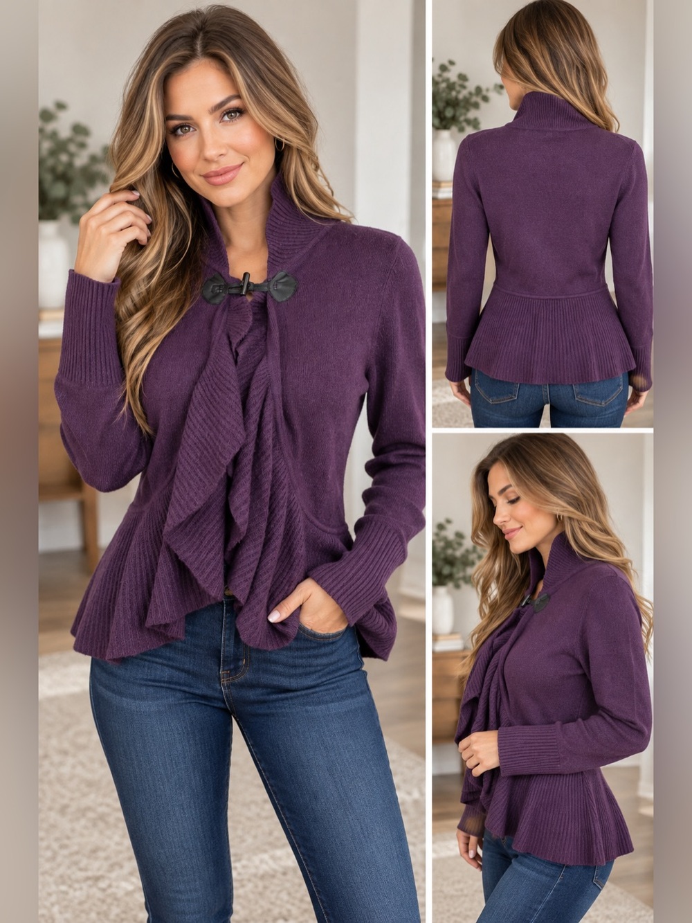 Elena Solano 100% Cashmere Open Cardigan Sweater Women's Size Small
